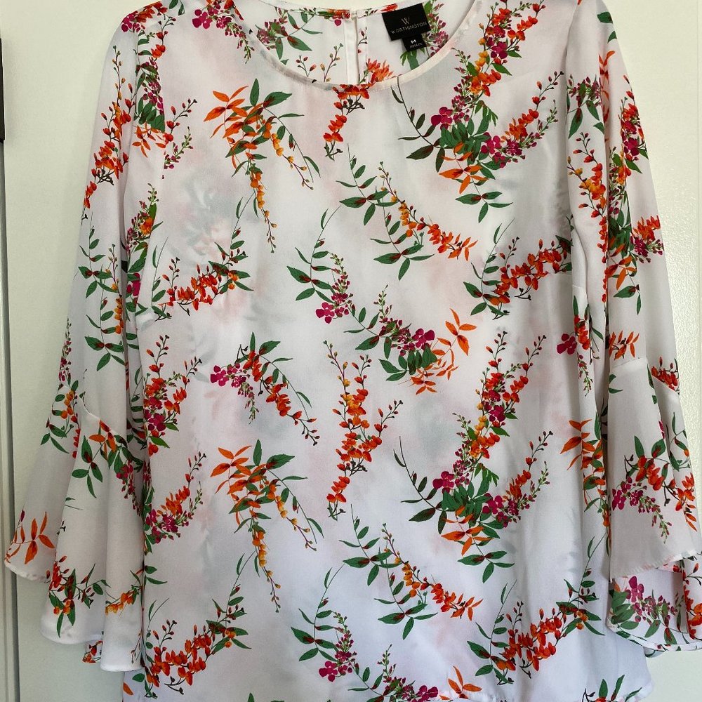 Floral Blouse Top with Flair Sleeves